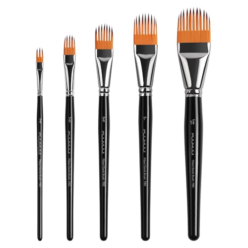 Fuumuui 5-PC Grainer Brush Set for Wood Grain, Fur & Grass Textures Professional Filbert Paint Brush Comb for Acrylic, Watercolor, Oil Painting Artist & Beginner Friendly - style: Filbert