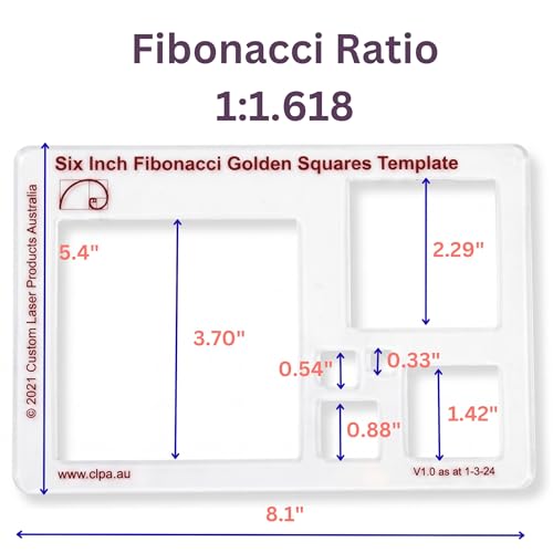 Fibonacci 6" 2-Piece Drawing Template Set, Golden Ratio Stencils - style: Set - 6" Square/Spiral