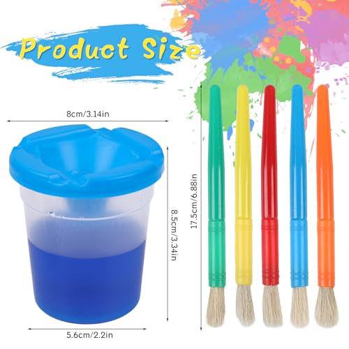 No Spill Paint Cups with Lids, 10 Pcs Spill Proof Painting Containers and 10 Round Paint Brushes Kids Art Craft Class Home Supplies 10 Colors