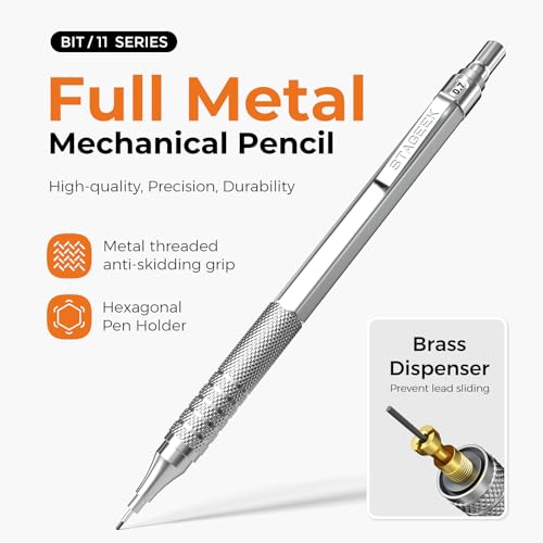35Pcs Art Mechanical Pencil Set with Case, 0.5 0.7 0.9 2.0 Graphite Metal Drawing Drafting Pencils, Sharpener Erasers 384PCS Lead Refills (6B 4B 2B HB 2H 4H Colors)Pencils for Writing Sketching,Silver - color: silver