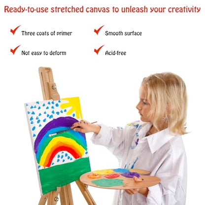 Stretched Canvas - 4x4, 5x7, 8x10, 9x12, 11x14 and Round Canvas 8x8, 10x10 (2 of Each) Total 14 Canvas Pack - 100% Cotton Blank Canvases for Oils Acrylics and Pouring - size: 14 Packs -7 Sizes (2 of Each)