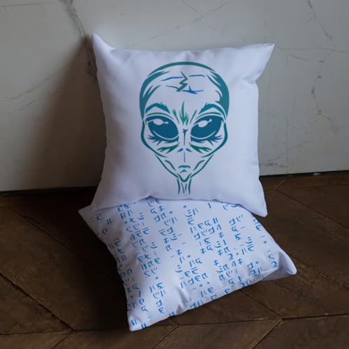 FINGERINSPIRE 2PCS Alien Stencil Set Reusable Alien Head & Alien Code Template for Painting on Wall, Wood, Canvas, Fabric Sci-Fi Theme DIY Art Stencils