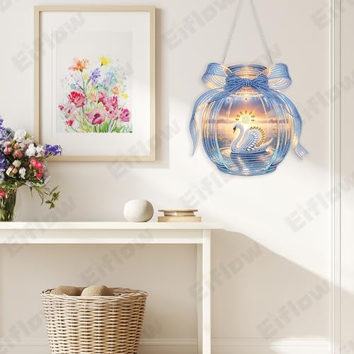 Eiflow Acrylic Diamond Art Hanging Kit for Adults, DIY Diamonds Painting Door Hanger Board Kit, Special Crystal Diamond Art Painting Pendant Ornament (Swan) - color: Swan