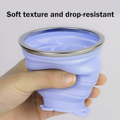 Silicone Collapsible Cup,Collapsible Cups for Camping,Folding Cup with Lids,Collapsible Coffee Cup,Reusable Drinking Mugs Cup (Blue) - color: Blue