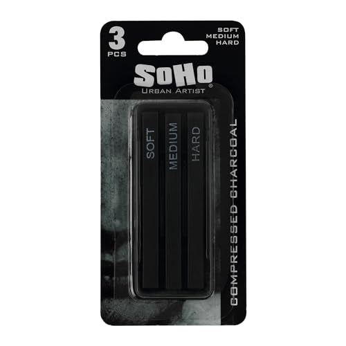 SoHo Urban Artist Compressed Charcoal Sticks, Assorted Pack of 3 - Soft, Medium, and Hard - for Charcoal Drawing and Charcoal Art, Perfect for Artists, Students & Professionals - size: 3 Pack, style: Assorted