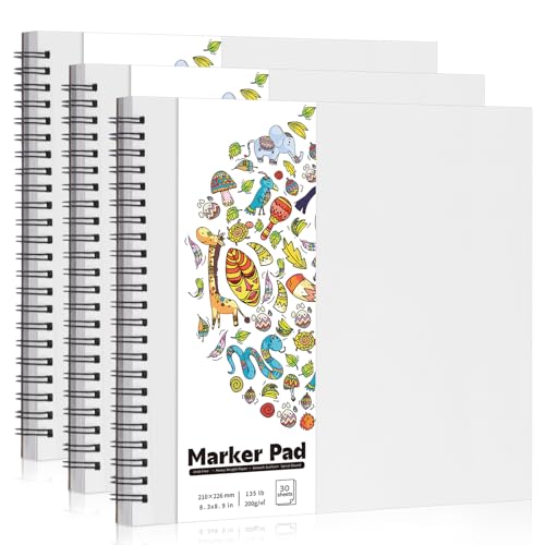 3 Pack Marker Paper Pad, 8.3 × 8.9 in, Double-Sided, 200gsm | Bleed-Resistant Paper, Spiral Bound with Perforated Pages, Smooth Surface for Alcohol Markers & Mixed Media - size: 8.3×8.9 Inch (3 Pack)