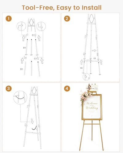 53.9" Gold Easel Stand for Sign, Heavy Duty Metal Display Easel with Storage Bag, Adjustable Art Easel for Wedding Sign, Painting, Picture - color: Gold DM