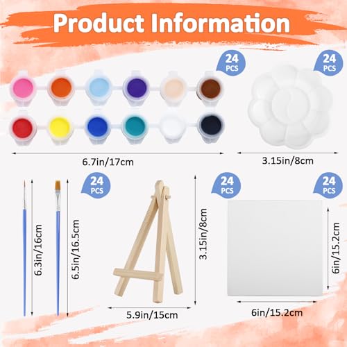24Set Canvas and Easel for Painting, Washable Acrylic Set, 12 Color