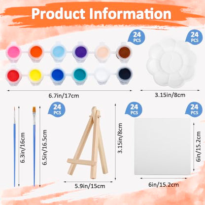 24Set Canvas and Easel for Painting, Washable Acrylic Set, 12 Color
