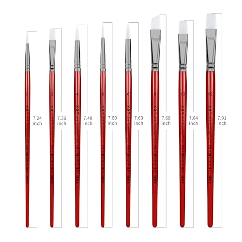 XDT#268 Paint Brush Set, 8Pcs Nylon Brushes for Acrylic Painting, Watercolor, and Crafting, Kids Adult Drawing Arts Crafts Supplies, Red - color: Red Nylon 8pcs