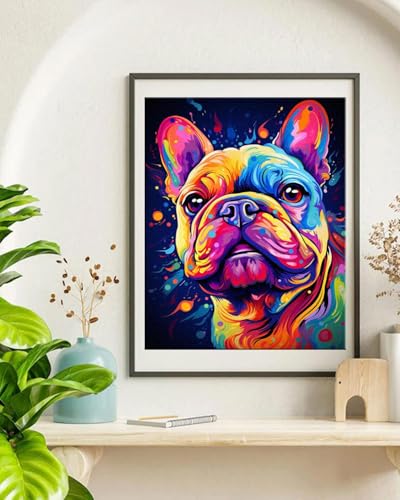 TOCARE French Bulldog Paint by Numbers Kit for Adults, Dog Adult Paint by Number Canvas,Acrylic Adults' Paint-by-Number Kits Dog Lovers 16x20inch (Without Framed) - color: TC-OPC-203