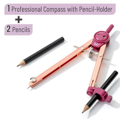 Mr. Pen- Metal Geometry Compass, Center-Wheel Design - color: Rose Gold