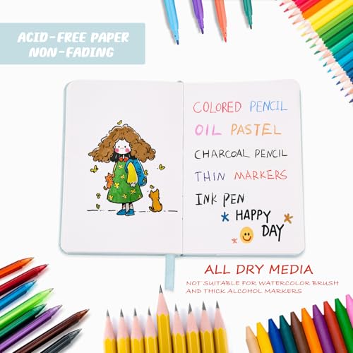 Mix Media Pad,3.5"x5.5" Small Hardcover Leather Art Sketchbook,60 Sheets(112lb/180gsm) Heavyweight Acid Free Artistic Painting Drawing Sketching Paper, Handy Pocket Journal Sketchbook.Light Blue - color: 180gsm-light blue