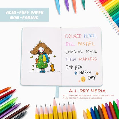 Mix Media Pad,3.5"x5.5" Small Hardcover Leather Art Sketchbook,60 Sheets(112lb/180gsm) Heavyweight Acid Free Artistic Painting Drawing Sketching Paper, Handy Pocket Journal Sketchbook.Light Blue - color: 180gsm-light blue