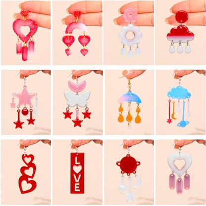 4 Pack Heart Resin Earring Mold Love Heart Star Shape Earring Silicone Molds for Mother's Day UV Casting Epoxy Silicone Molds Jewelry Earring Making Kit with 200 Earring Hook for DIY Crafts Keychains - color: Clear-Love shape