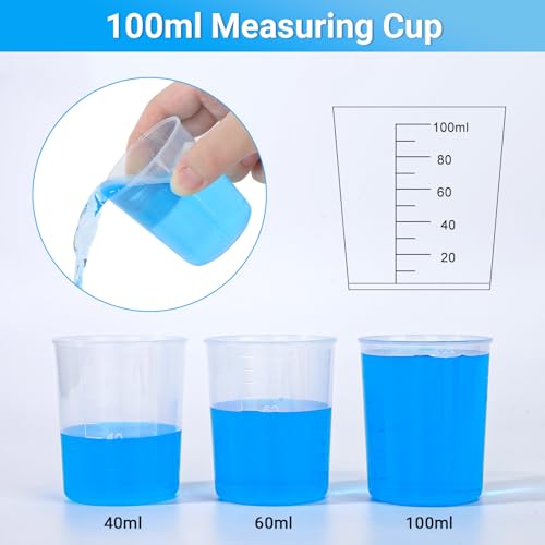 90PCS Epoxy Mixing Cups Kit, 40PCS 100ml Disposable Graduated Cups Transparent Scale Cups with 50 Pack Pointed Stirring Sticks for Paint Mixing, Jewelry Making, Liquid Measuring - color: Clear cups+point stick, size: 100ml