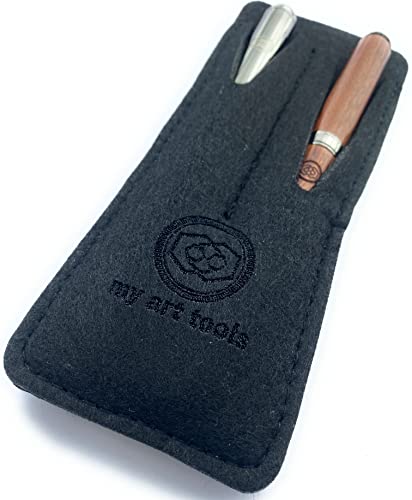 Travel Watercolor Brushes for Quick Sketch - Fude Nib Pen for Drawing - Professional paintbrushes with Black Felt Sleeve - color: Dark Wood Travel Watercolor Brushes and Fude Pen in Black Felt Sleeve