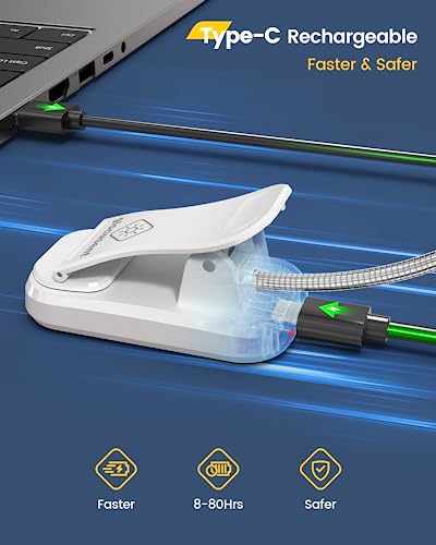 Glocusent Willow Book Light, 10LED, 3 Colors & 3 Brightness, Rechargeable, Lightweight, Clip on, Modern Design, Pure White, ABS Material, USB-C, 80hr Runtime, Ideal for Book Lovers | 3 Colors & 3 Brightness, Rechargeable, 80Hrs, Lightweight, Clip on, Chri