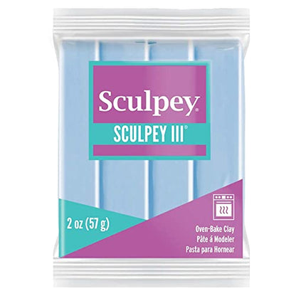 Sculpey III® Polymer Oven-Bake Clay, Sky Blue, Non Toxic, 2 oz. bar, Great for modeling, sculpting, holiday, DIY, mixed media and school projects.Perfect for kids & beginners! | Polymer Clay, Perfect for Jewelry, Home Decor, and General Crafting - size: 2
