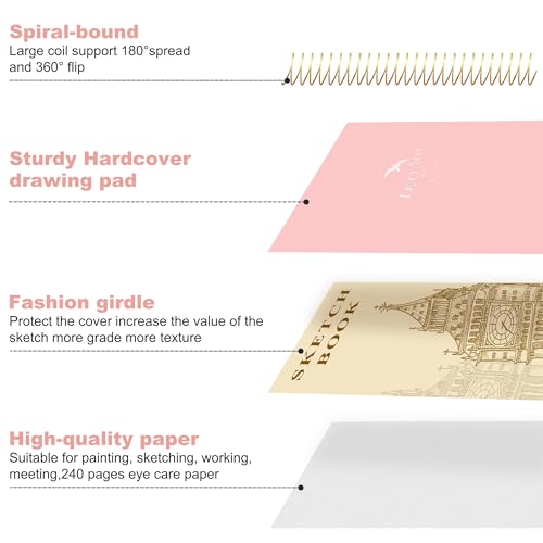 Hardcover Sketchbook for Drawing Spiral Sketch Book for Adult Kids 8.5 x 11 | 120 Sheets, 100gsm 68lb, Pink Large Spiral Bound Sketch Pad Premium Drawing Paper Book Artist's Sketchbook for Gift Ideas - color: Pink
