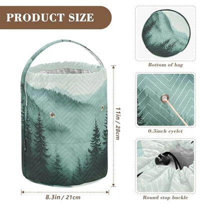 Green Mountains and Pine Trees 3500 Yarn Bag Small Crochet Bag Drawstring Yarn Storage Organizer Knitting Project Bags Potable Yarn Holder with Holes Handle Crocheting Needles Knitting Access - color: Green Mountains and Pine Trees