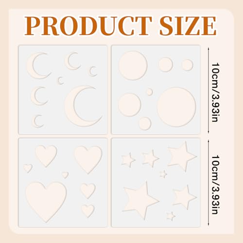 4Pcs Moon and Star Stencil, Reusable Plastic Moon Twinkle Template Sparkle Star Wall Drawing Stencils for Walls, Wood, Flag, Canvas, Fabric Crafts, DIY Home Decor