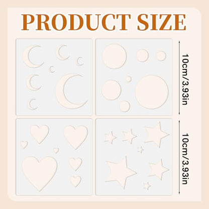 4Pcs Moon and Star Stencil, Reusable Plastic Moon Twinkle Template Sparkle Star Wall Drawing Stencils for Walls, Wood, Flag, Canvas, Fabric Crafts, DIY Home Decor