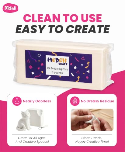 Reusable and Non-Drying Oil-Based Plasticine Modeling Clay | Professional non-toxic sulfur-free clay for artists, kids & adults. Reusable, no bake needed（Cream white 2lb） - color: Cream White, size: 2 Lbs