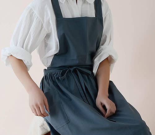 Cotton Pleated Apron Retro Waterdrop Proof Garden Cleaning Pinafore Dress - color: Green