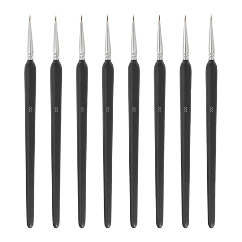 MECCANIXITY 8 Pcs Detail Paint Brushes Set, 6.5mm Fine Pointed Tip Miniature Paint Brushes for Acrylic Painting Oil Watercolor(000), Black - size: 000#