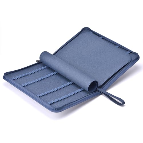 erofa 48 Slots Fountain Pen Case, Blue Water Resistant Canvas Pen Holder Display Pouch Storage Large Capacity Bag - color: Blue-Canvas