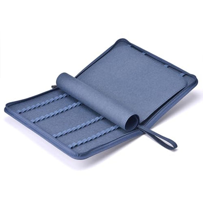 erofa 48 Slots Fountain Pen Case, Blue Water Resistant Canvas Pen Holder Display Pouch Storage Large Capacity Bag - color: Blue-Canvas