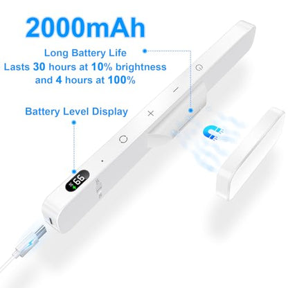 Ferswe 3W Rechargeable Light Bar with Remote Control, 3 Color Adjustable Mirror Lights, 2000mAh Battery Makeup, Touch for Cabinets, Magnetic Stick On for Closet, Kitchen