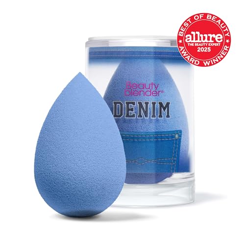 Beautyblender Denim Makeup Sponge, Streak-Free Finish, Vegan | Super-soft blending foam for foundations, powders & creams, reusable & washable, vegan & cruelty-free, made in USA - color: Denim (Limited-Edition)