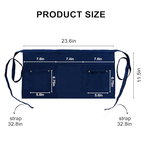 Server Apron with 5 Pockets - Rivet buckle Unisex Short/Half Waiter Waist Short Apron - color: Dark Blue