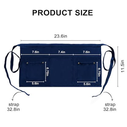 Server Apron with 5 Pockets - Rivet buckle Unisex Short/Half Waiter Waist Short Apron - color: Dark Blue