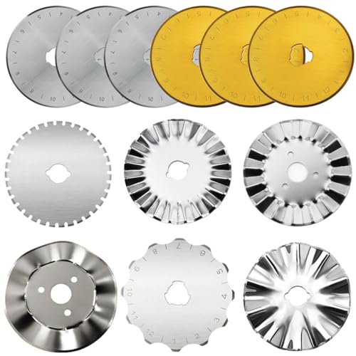 12pack 45mm Rotary Cutter Blades Kits, Perforating Rotary Replacement Blades in Box for Fabric Leather 7 Edge Type Rotary Knife Quilting Supplies for Arts Crafts Scrapbooking Sewing Cutting Paper - color: Set 1 - 12pack