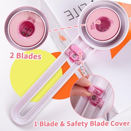 Circle Cutters with 3 blades, Cut Circle Diameter 4'' to 12.5'', Pink | Rotary Circle Cutter for Paper Crafts, Adjustable Circular Cutter Tool for Scrapbook, Easy to Use, Precise & Smooth Cutting - color: Pink