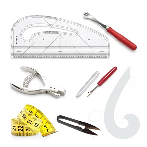 Liquidraw 7 Piece Sewing & Dressmaking Set | Pattern Maker Ruler, Pattern Notcher, Tracing Wheel, Thread Cutter, Seam Ripper, Measuring Tape & Armhole Curve | Professional, Beginner & Hobby Use - style: Pattern Maker Set of 7