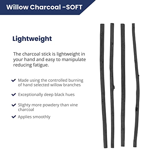 Pacific Arc 2 PACK Large Willow Charcoal Stick 4/Pkg, Soft, Black, Thick Willow Charcoal for Sketching and Drawing … - style: Willow Soft | 2 Pack | 4 Sticks
