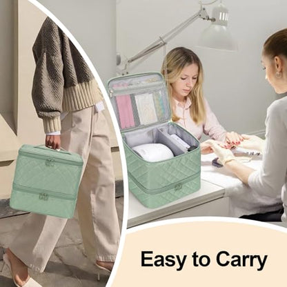 Nail Polish Organizer Bag Holds 30+ Bottles (15ml/0.5 fl.oz) &UV Nail Lamp - color: 02-Green, size: 30 Bottles