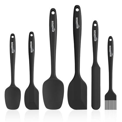 NileHome 6 Pieces Silicone Spatula Set with Silicone Brush,Mixing-Black - color: Black