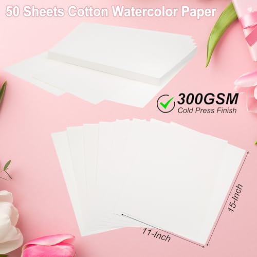 PATIKIL 50 Pcs Pure Cotton Watercolor Paper 140lb/300 GSM 11x15 - size: 11x15 Inch