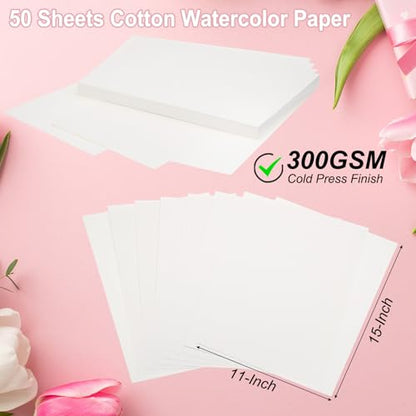PATIKIL 50 Pcs Pure Cotton Watercolor Paper 140lb/300 GSM 11x15 - size: 11x15 Inch