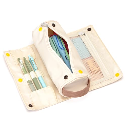 Lanxivi Large Capacity Pencil Case Roll Up Design Multifunctional Pencil Holder Pouch Stationery Pen Bag for Teen Girls and Boys Camping style - Apricot - color: Apricot