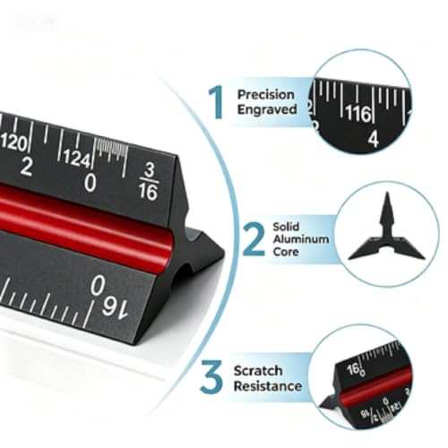 Lakei Architectural Scale Ruler, 12‘’Aluminum Alloy Drawing Scale,Black | Laser-Etched Aluminum Architect Triangular Ruler for Architects, Students, Draftsman, 1Pack - color: Black