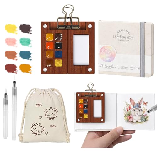 Travel Watercolor Paint Set - Pocket 8-Color Mini Paint Kit with Sketch Pad - color: 8 Colours D
