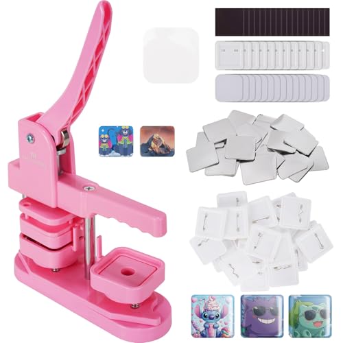 Square Button Maker Machine with 100 Sets of Button Supplies | Button Supplies&Fridge Magnet Maker Supplies,2*2 in(50*50mm) Pin Maker Machine for DIY Personalized Buttons Children DIY Gift - color: Square