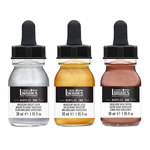 Liquitex Professional Acrylic Ink, 1-oz (30ml), Iridescent Set, Set of 3 | Ultra Fluid Acrylic, Highly Pigmented, Dye-Free, Non-Fading, Satin Finish, Permanent When Dry, Lightfast - color: Iridescent - Set of 3