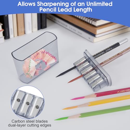 6-Hole Long Point Manual Pencil Sharpener for Artists, Sketching, Drawing